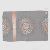 Roos Gold Grey Floral Mandala Monogram Golfhanddoek (Horizontaal)