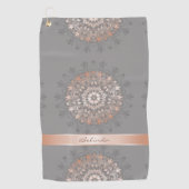 Roos Gold Grey Floral Mandala Monogram Golfhanddoek (Voorkant)