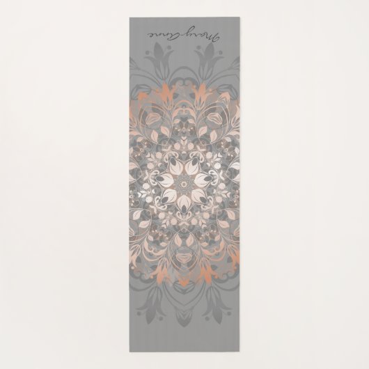 Roos Gold Grey Floral Mandala Monogram Yogamat (Achterkant)