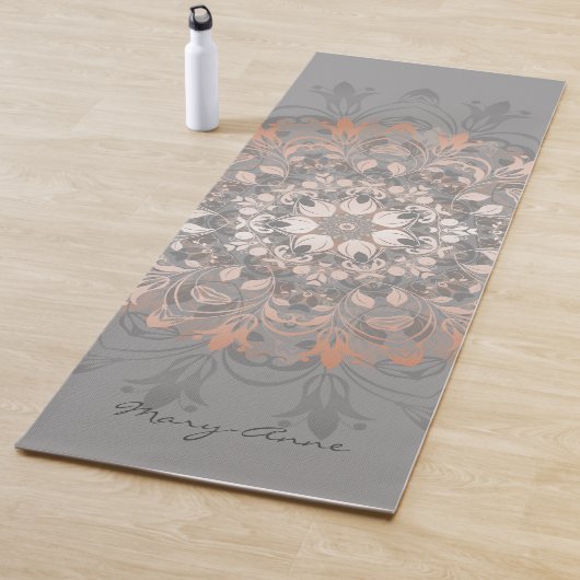Roos Gold Grey Floral Mandala Monogram Yogamat (In situ)