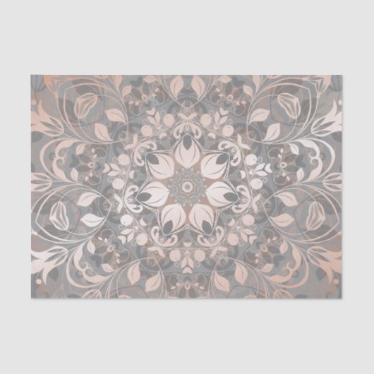 Roos Gold Grey Floral Mandala Tissuepapier (Voorkant)