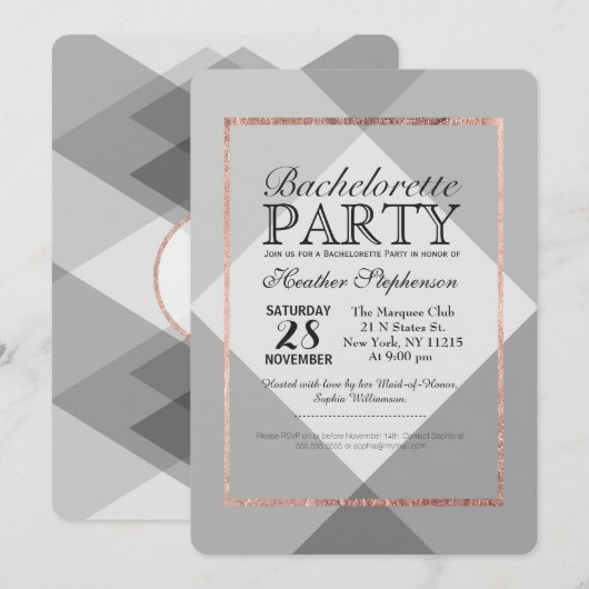 Roos Gold Grey Geo Bachelorette Party Kaart (Voorkant / Achterkant)