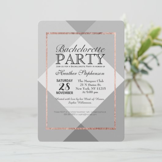 Roos Gold Grey Geo Bachelorette Party Kaart (Staand voorkant)
