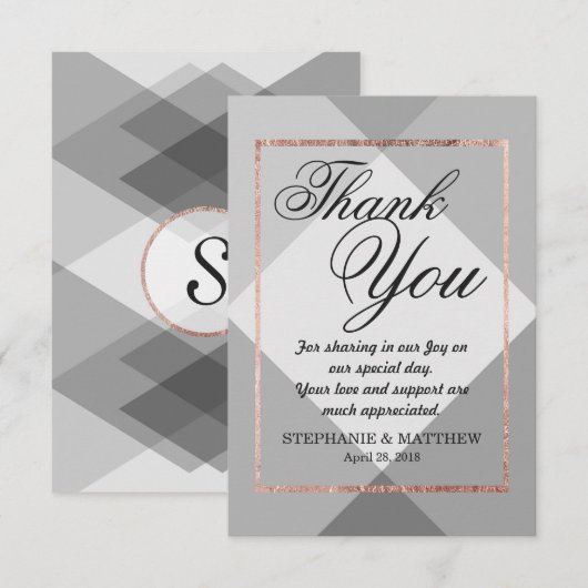 Roos Gold Grey Geo Bedankt Kaarten (Voorkant / Achterkant)