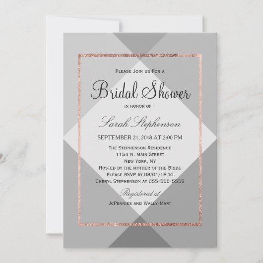 Roos Gold Grey Geo Bridal Shower Invitations Kaart (Voorkant)