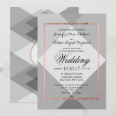 Roos Gold Grey Geo Wedding Invitations Kaart (Voorkant / Achterkant)