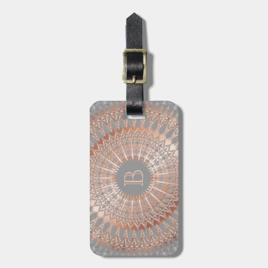 Roos Gold Grey Mandala Monogram Bagagelabel (Voorkant verticaal)