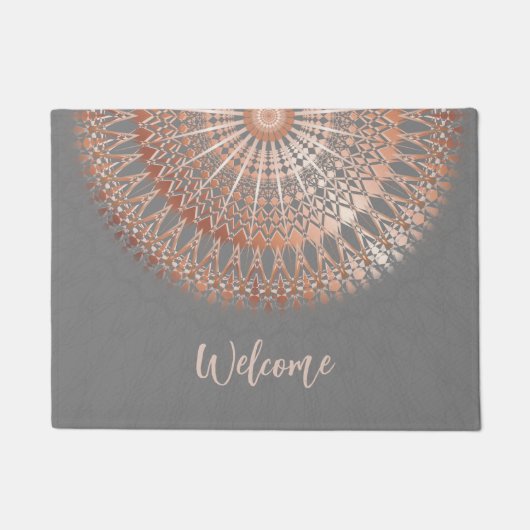 Roos Gold Grey Mandala Welkom Deurmat (Voorkant)