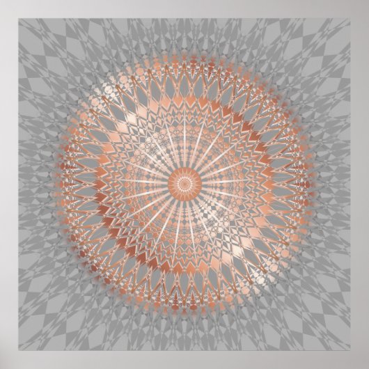 Roos Gold Grey Modern Geometric Mandala Poster (Voorkant)