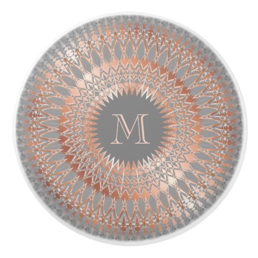 Roos Gold Grey Modern Mandala Initiaal Keramische Knop (Voorkant)