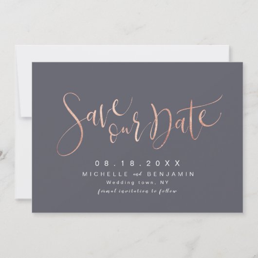 Roos Gold Grey Modern Simple Script Save the Date (Voorkant)