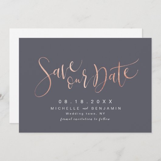Roos Gold Grey Modern Simple Script Save the Date (Voorkant / Achterkant)