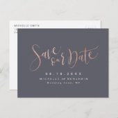 Roos Gold Grey Modern Simple Script Save the Date Aankondigingskaart (Voorkant / Achterkant)