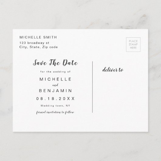 Roos Gold Grey Modern Simple Script Save the Date Aankondigingskaart (Achterkant)