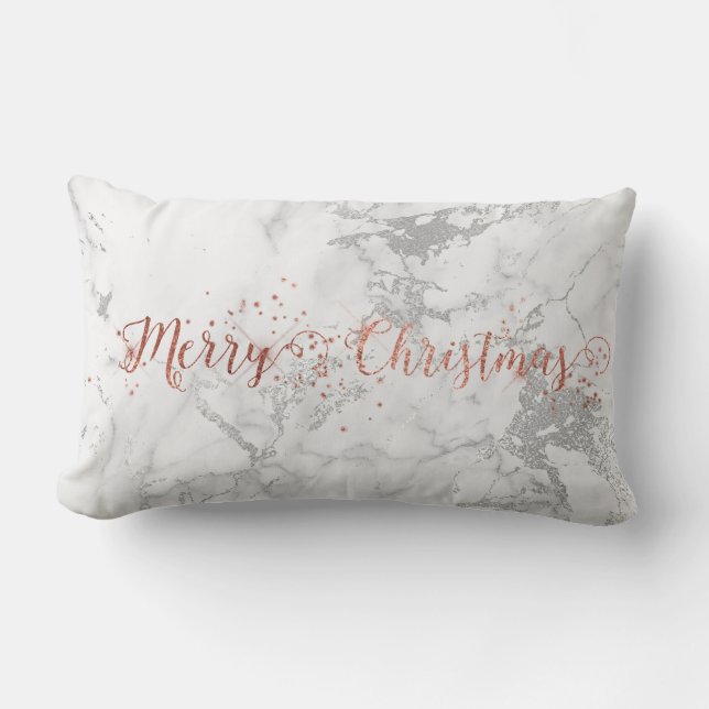 Roos Gold Grey Silver White Marble Merry kerst Kussen (Voorkant)
