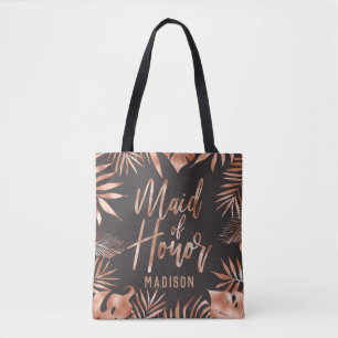 Roos Gold & Grey Tropical Palm Leaf Maid of Honor Tote Bag