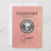 Roos Gold Griekenland Paspoort Huwelijksuitnodigin Kaart (Achterkant)