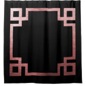 Roos Gold Griekse toetsenbord afdrukken op zwart Douchegordijn (Voorkant)
