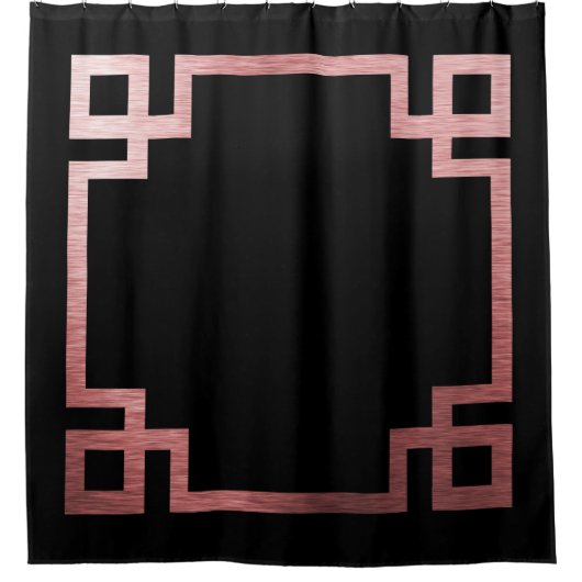 Roos Gold Griekse toetsenbord afdrukken op zwart Douchegordijn (Voorkant)