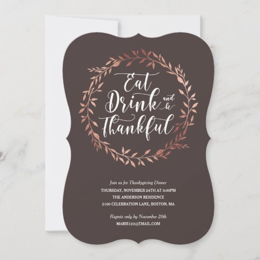 Roos Gold Grote Thanksgiving Innodiging Kaart (Voorkant)