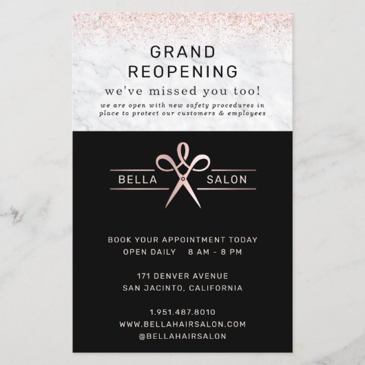 Roos Gold Hair Salon Grand Reopening Covid Safety Flyer (Voorkant)