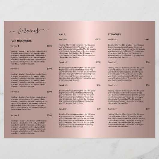 Roos Gold Hair Stylist Price List Service Menu (Achterkant)