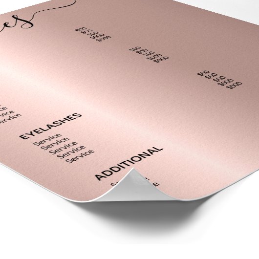 Roos Gold Hair Stylist Price List Service Menu Poster (Hoek)