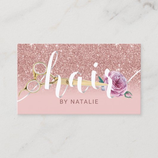 Roos Gold Hair Stylist Schaar & Bloem Typografie Visitekaartje (Voorkant)