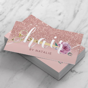 Roos Gold Hair Stylist Scissor & Flower Typography Visitekaartje