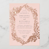 Roos Gold Hand-draw Fern Eucalyptus Wedding Folie Uitnodiging (Voorkant)