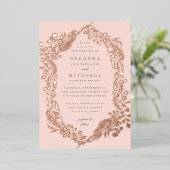 Roos Gold Hand-draw Fern Eucalyptus Wedding Folie Uitnodiging (Staand Voorkant)