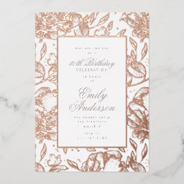 Roos Gold Hand Drawn Floral Birthday Folie Invitat Folie Uitnodiging