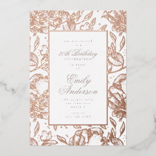 Roos Gold Hand Drawn Floral Birthday Folie Invitat Folie Uitnodiging