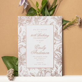 Roos Gold Hand Drawn Floral Birthday Folie Uitnodiging