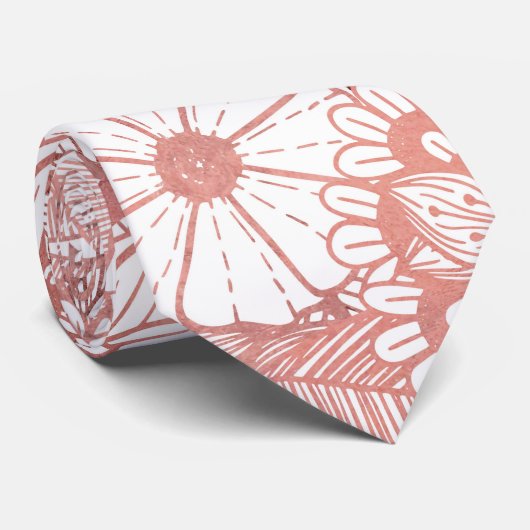 Roos Gold Hand Tekwn Floral Illustration Pattern Stropdas (Opgerold)