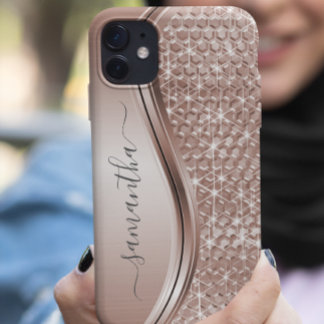Roos Gold Handgeschreven naam Glitter Sparkle Blin Case-Mate iPhone 14 Hoesje
