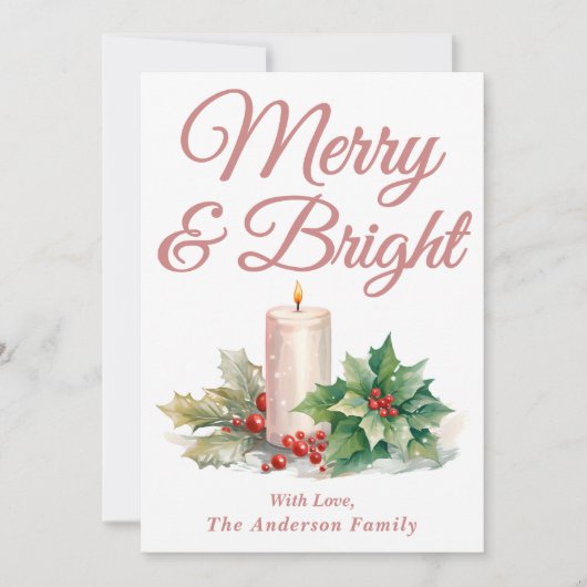 Roos Gold Handgeschreven Script Merry & Bright Feestdagenkaart (Voorkant)