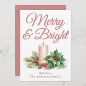 Roos Gold Handgeschreven Script Merry & Bright Feestdagenkaart (Voorkant / Achterkant)