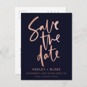 Roos Gold Handwrite Calligrafie Save the Date Aankondigingskaart (Voorkant / Achterkant)