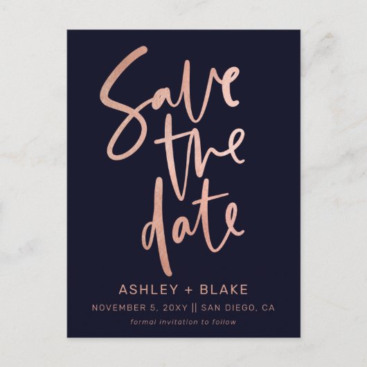 Roos Gold Handwrite Calligrafie Save the Date Aankondigingskaart (Voorkant)