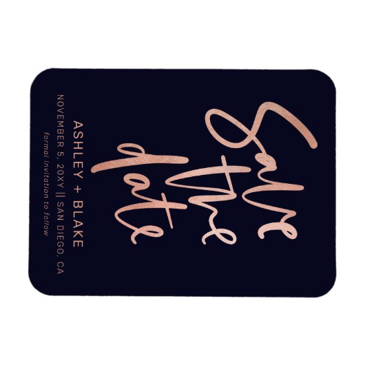 Roos Gold Handwrite Calligrafie Save the Date Magneet (Horizontaal)