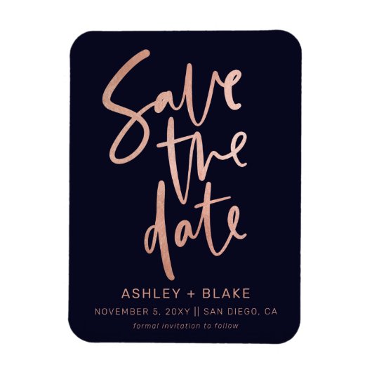 Roos Gold Handwrite Calligrafie Save the Date Magneet (Verticaal)