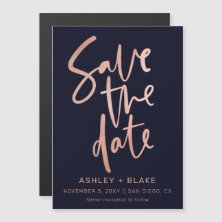 Roos Gold Handwrite Calligrafie Save the Date Magnetische Uitnodiging