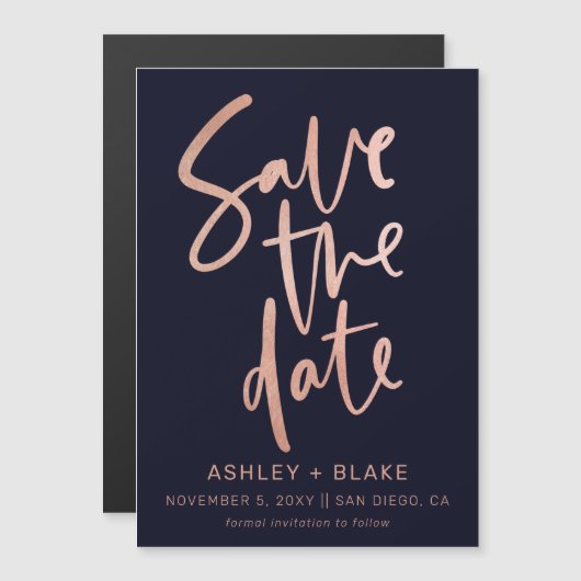 Roos Gold Handwrite Calligrafie Save the Date Magnetische Uitnodiging (Voorkant / Achterkant)