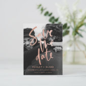 Roos Gold Handwrited Foto Save the Date Aankondigingskaart (Staand voorkant)