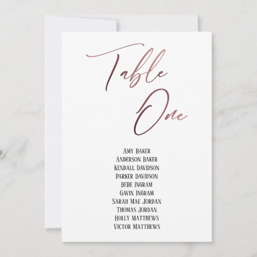 Roos Gold Handwriting Table One Seating Chart Card (Achterkant)