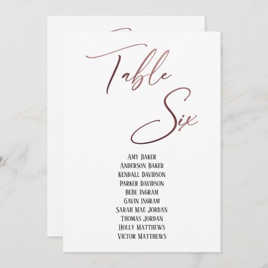 Roos Gold Handwriting Table Six Seating Chart (Voorkant / Achterkant)
