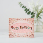 Roos Gold Happy Birthday Glitter Briefkaart (Staand voorkant)