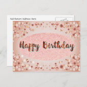 Roos Gold Happy Birthday Glitter Briefkaart (Voorkant / Achterkant)