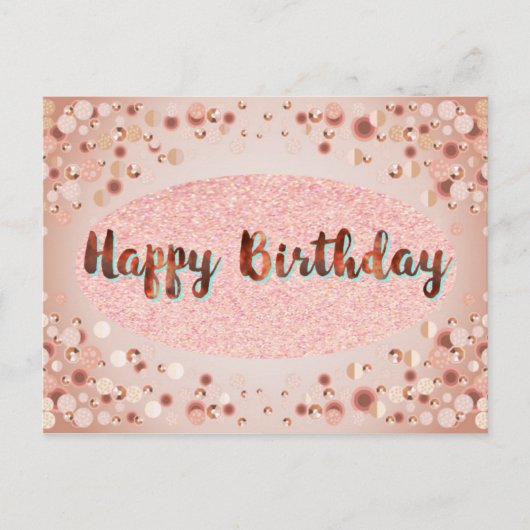 Roos Gold Happy Birthday Glitter Briefkaart (Voorkant)